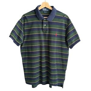 Polo Ralph Lauren Blue Green Striped Short Sleeve Polo Shirt Size XL Red Pony